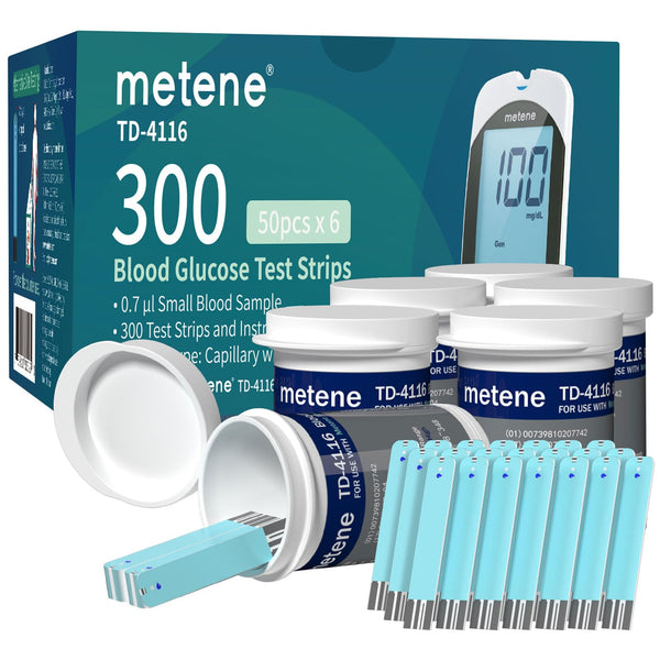 Metene TD-4116 Blood Glucose Test Strips, 300 Count Test Strips for Diabetes, Use with metene TD-4116 Blood Glucose Monitor Only(No Monitor)